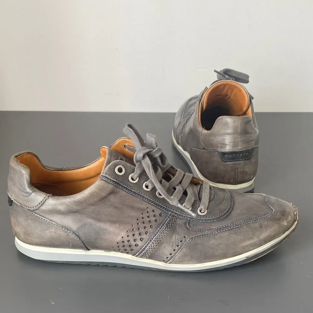 Magnanni Cristian Sneakers Distressed Gray Color Leather Lace-Up 9.5 Sleek